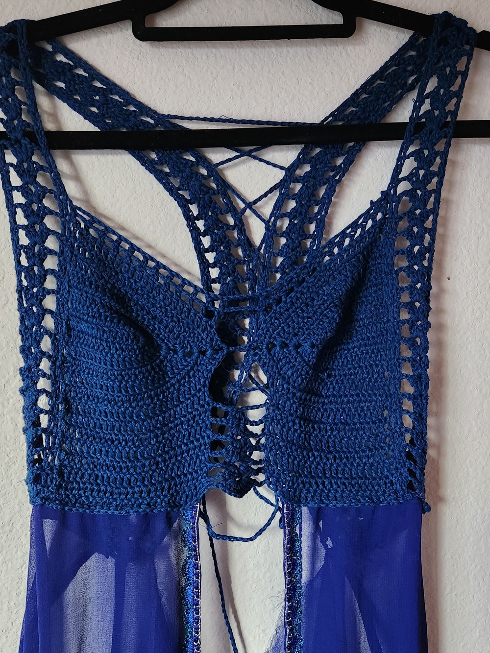 Blue Crochet & Sheer Lace-Up Chemise
